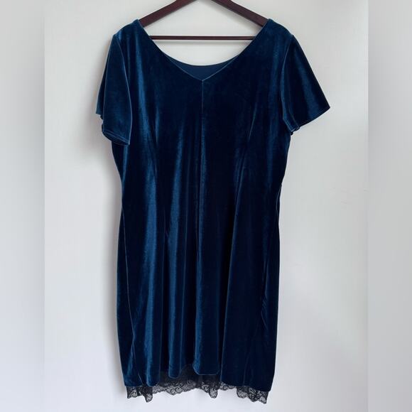 White‎ House Black Market Women’s Teal Embroidered Floral Velvet Dress XLP NEW - Picture 5 of 12